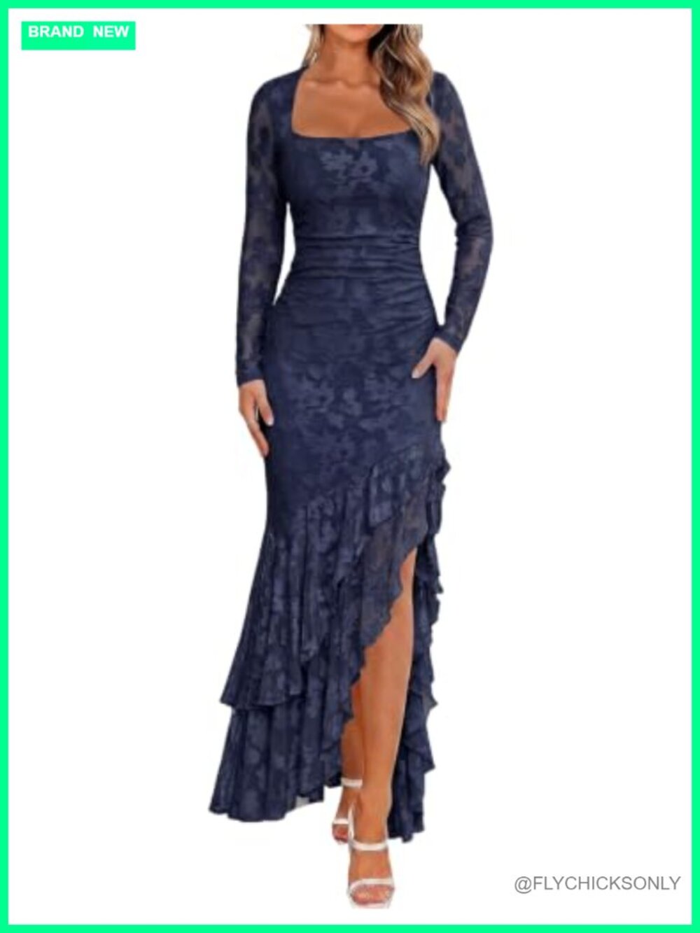 Elegant Long Sleeve Mesh Maxi Dress Formal Wedding Guest